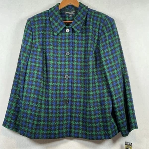 Kasper ASL Womens Blazer Jacket Blazer Blk Blue Grn Tweed Houndstooth Sz 20W NWT - Picture 1 of 9
