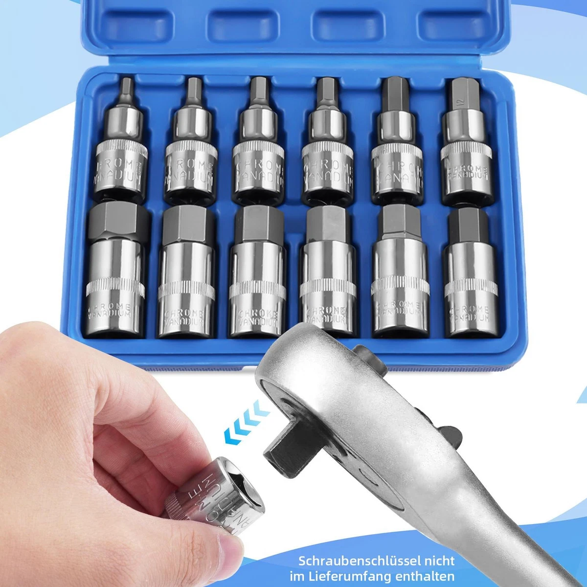 WGB Innensechskant Nuss Set 10-teilig – 4-19 Mm, 1/2 Zoll, In Stahlblechkasten