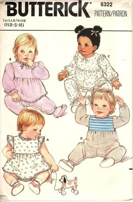 Butterick 6322 Infants NB-S-M Jumpsuit Vintage 1980s Uncut Sewing Pattern - Image 1 of 2