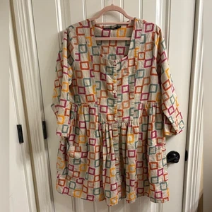 Gudrun Sjoden Tan Geometric Print Linen Cotton Tunic Top Dress M - Picture 1 of 11