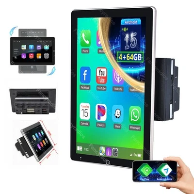 Rotatable 10.1” Car Stereo Android 15 Touch Screen Apple CarPlay Radio 4+64GB - Image 1 of 4
