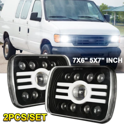 Pair For 1982-2012 Ford E-150 E-250 E-350 Van 5x7 7x6" LED Headlights Hi-Lo - Image 1 of 4