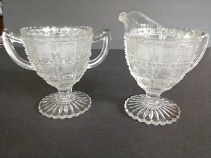Imperial Glass #710 Clear Depression Beaded Block Footed Handled Sugar Bowl 4" - Picture 1 of 10