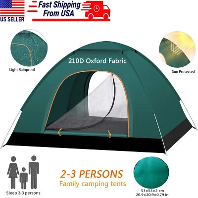 Automatic Instant Pop Up Tent Waterproof Outdoor Camper Hiking Canopy 2-3 Person - Image 1 of 4
