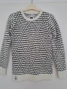 BELLFIELD B NEVELSK Long Sleeve Striped eyelash Jumper Cream Navy Size 8 Xsmall  - Picture 1 of 8