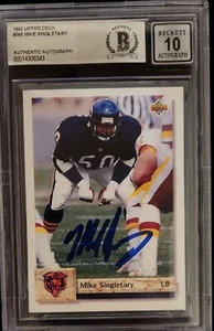 MIKE SINGLETARY Auto Signed 92 UD BEARS Football Card BAS Slab HOF Auto GRADE 10 - Picture 1 of 1