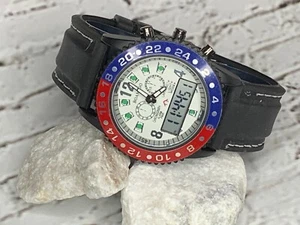 Boamigo Dual Time Stainless Steel Rotating Pepsi Bezel 40 mm Watch Silicone Band - Picture 1 of 4