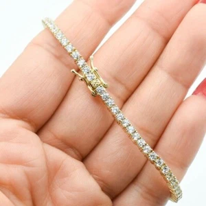 Certified 14K Yellow Gold Open Box Tennis Women Bracelet 5Ct Lab Grown Diamond - Picture 1 of 14