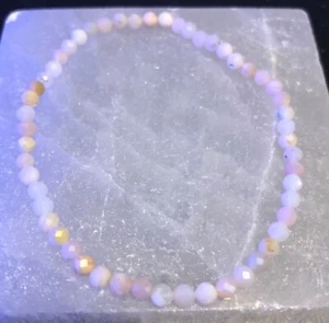 A++ Pink Opal Faceted Round Tiny Beads Gemstone Stretchable Woman Bracelet 6-9" - Picture 1 of 10