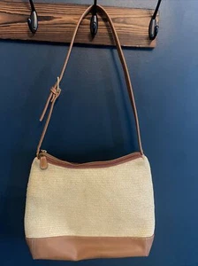 CRaZY HORSE A Liz Claiborne Company Straw Weave Tan Brown Leather Shoulder Bag - Picture 1 of 24