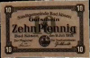 1918 Germany BAD KOSEN 10 Phennig Notgeld / Banknote - Picture 1 of 2