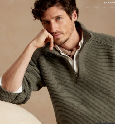 Suéter Banana Republic M Media Cremallera Sello Medio Verde Roca #801074 Nuevo con Etiquetas Foto 1 de 2