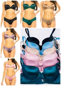 Set 6 Pcs Women Sexy Satin Lace Push Up Bra Sets Padded Lingerie Panties Set 34C - Picture 1 of 12