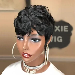 Black Pixie Cut Wig Short Pixie Wigs for Women Black Human Hair Curly Pixie Wigs - Picture 1 of 18