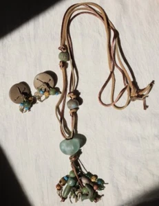 Green and Brown Boho Necklace W/ Matching Earrings - Bild 1 von 5