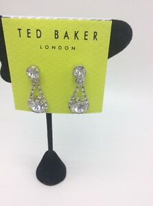 $7* Ted Baker silver tone crystal chain  Long Drop Earrings TB48