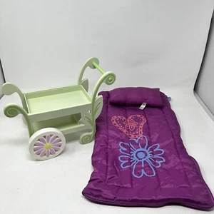 American Girl Doll Lot Purple Sleeping Bag Pillow Set Packable Garden Tea Cart - Picture 1 of 12