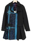 DESIGUAL Dreams Women Coat ~38 Black Designer Mid-Length Jacquard Pattern Pleat