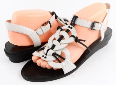 $240 Sandalias de cuña de diseñador de cuero negro marfil JORIE de colección moderna 8,5 EU 38,5 Foto 1 de 4