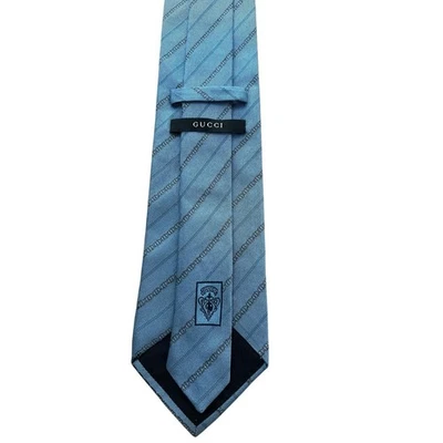 Corbata Gucci 100 % seda para hombre entrelazada GG azul a rayas monograma lujo formal Foto 1 de 4