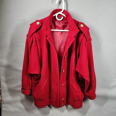 Chaqueta de calle Mulberry vintage para mujer mediana roja lana bombardero abrigo militar años 80 Foto 1 de 4