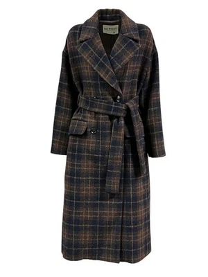 RUE BISQUIT RW1517 cappotto doppiopetto over check marrone/blu con cintura 125 c Foto 1 de 4