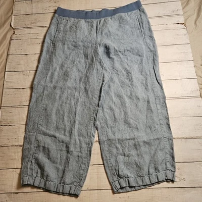 Женские льняные брюки J. Jill Love большие сине-белые в полоску широкие укороченные без застежек - Изображение 1 из 4