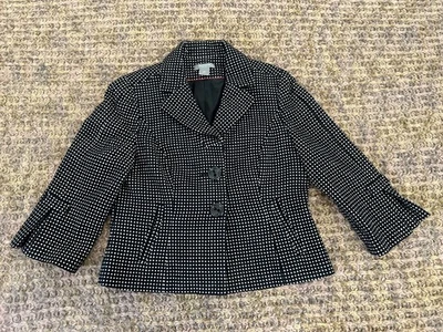 Ann Taylor Petite Blazer Women Polka Dot Size 10P Black/White Polyester Preowned - Image 1 of 4