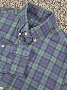 Polo Ralph Lauren Calce Ajustado Manga Larga Con Botones Grande Azul Verde A Cuadros - Imagen 1 de 7