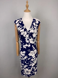 Laurel Ralph Lauren blau weiß Blumen V-Ausschnitt ärmelloses Kleid Gr. 6 - Bild 1 von 19