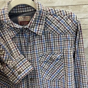 Vintage Superbadshirt Mens M Shirt Blue Plaid Check Button Up Rockabilly Western - Picture 1 of 10