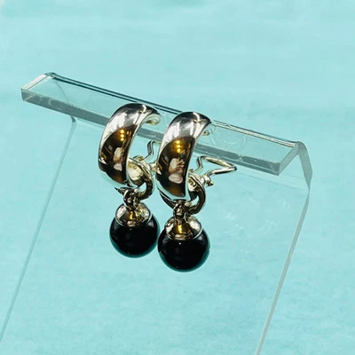 Tiffany and Co Earrings 2way Hoop Black Onyx ball Dangle Earrings - Image 1 of 4