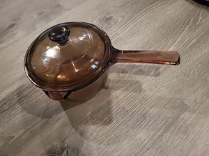 Vintage Corning Ware Vision Glass Sauce Pan Amber 1L 1 Liter With Lid - Picture 1 of 6