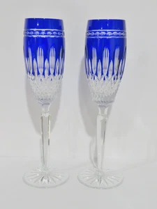 2 Waterford Crystal Cobalt Clarendon Fluted Champagne Flutes w/Original Box - Picture 1 of 5