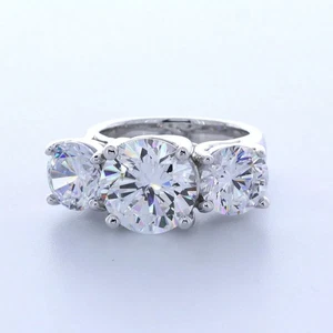 3-Stone Engagement Ring 14K Gold Classic 6.37 CT Round Lab-Grown Diamond F SI1 - Picture 1 of 21