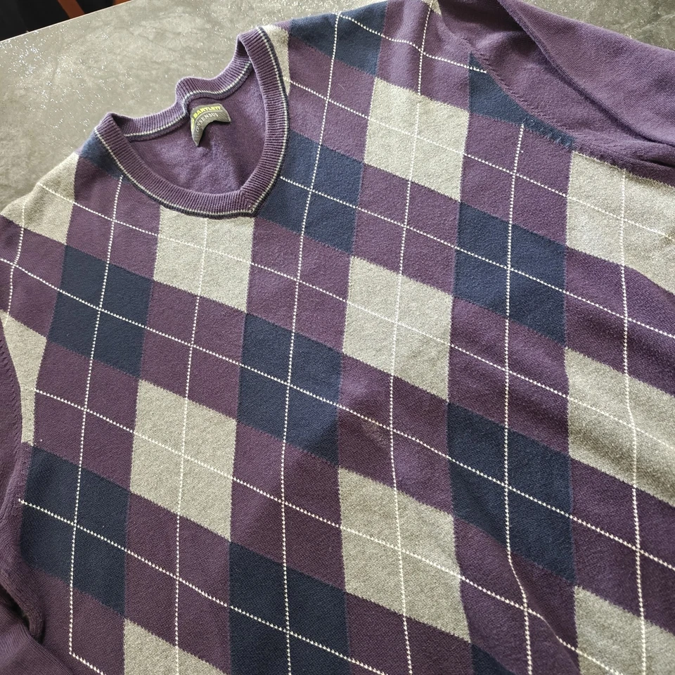Pulôver John Bartlett LG Argyle roxo cinza azul preppy acadamia leve casual - Imagem 1 de 4