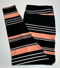 New Lularoe Tc2 Leggings Black White Coral Pink Line Stripe Modern Bold Trendy