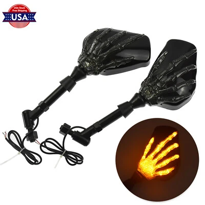 Espejos retrovisores con calavera de 8 mm y 10 mm LED señal de giro aptos para Harley Cruiser Chopper Foto 1 de 4