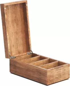 3" X 5" Index Card Holder Carbonized Wood Box Organizer Case Recipe with Holders - Picture 1 of 1