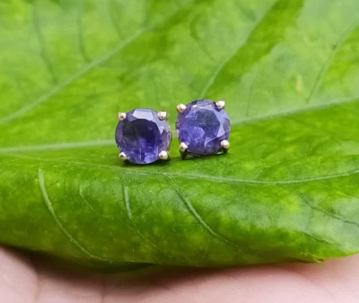 Natural Iolite 925 Sterling Silver Earrings September Birthstone Stud Earring - Image 1 of 4