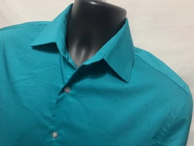 Camisa de vestir Van Heusen para hombre 14 14 1/2 32-33 ajustada Lux satén verde sin arrugas Foto 1 de 4