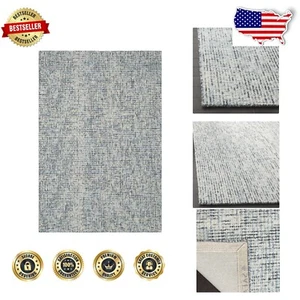 Handmade Wool Abstract Area Rug 2'3" x 4' in Blue & Charcoal Geometric Design - Picture 1 of 6