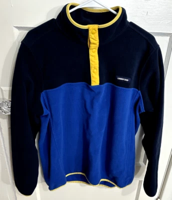 Lands End Fleece Jacket Blue/Yellow 1/4 Snap Collar Blue Polyester Men's Large - Image 1 of 4