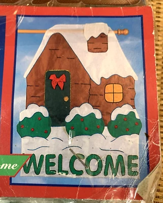 NEW Outdoor Garden Flag WINTER WELCOME Nylon 28x44 Holiday Snow House Vtg 1996 - Image 1 of 4