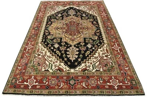 Serapi Rug 9’3” x 12’2” Black Wool Tribal Hand-Knotted Oriental Carpet - Picture 1 of 15