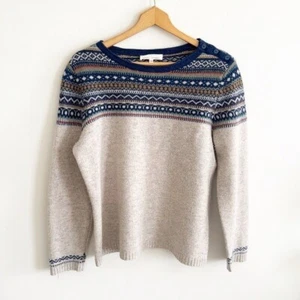 Seasalt Cornwell wool blue/tan fair isle print long sleeve crewneck sweater XL - Picture 1 of 6
