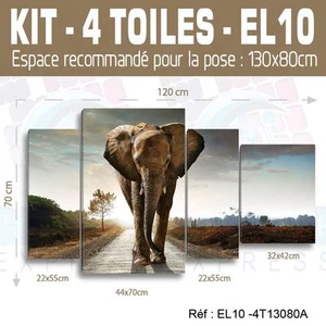 120x70cm - Set 4 BILDER BEDRUCKT MALEREI STOFF DEKO - ELEFANT EL10 -4T13080A - Bild 1 von 4