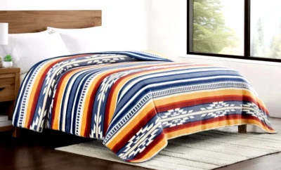Pendleton Soft Plush Blanket Saltillo Stripe Queen 98" x 92" Colorful Print New - Image 1 of 4