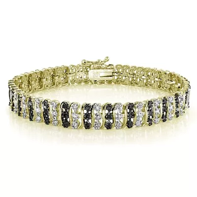 Brazalete de tenis con patrón S de diamantes blancos y negros TDW de 1,00 quilates Foto 1 de 3