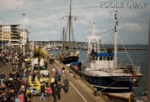 Poole Quay Harbour, Motor Bike Night & Tall Ship J Salmon Postcard Dorset - Picture 1 of 7